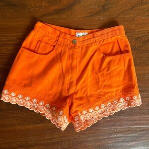 Orange Lace Trim Women's Shorts